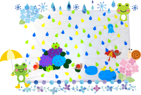 看護師手作りの「雨とカエルと紫陽花」の切り絵