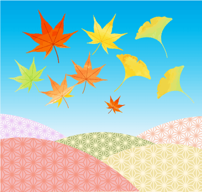 青空と鮮やかな紅葉のコントラスト